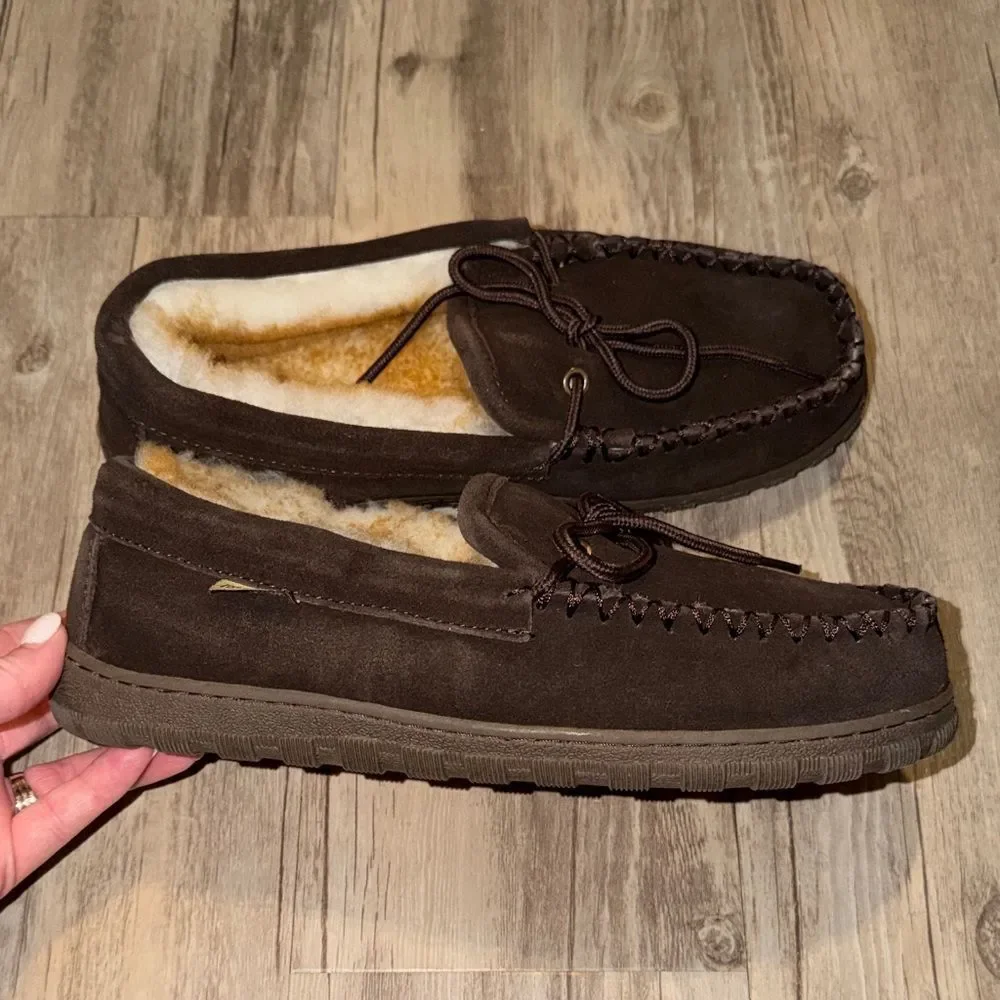 Men's Brown Suede Shearling-Lined Slip-On Moccasins